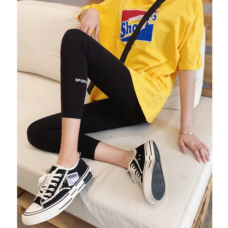 Summer anti-walking female wearing thin large size, high waist tight nine-point yoga cotton
