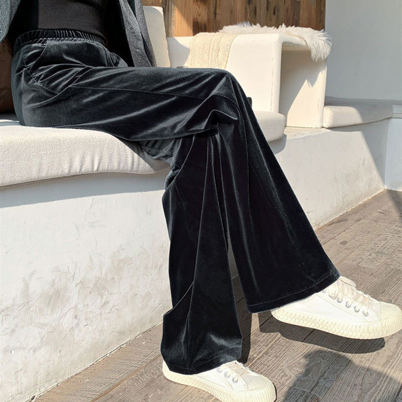 Gold velvet wide leg pants women's 2021 new spring and autumn straight tube high waist thin loose drape black mopping trousers