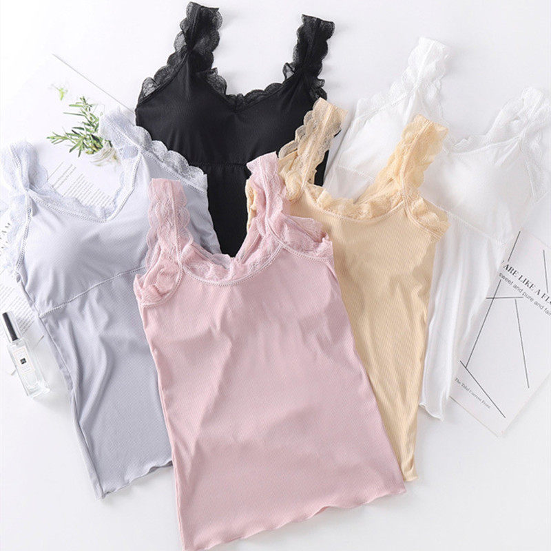 Harness vest female inner hitch bottom with chest cushion one-piece bra outside wearing sexy ice silk lace blouses for long version