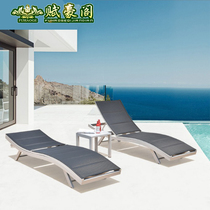 Outdoor bed folding beach leaning on the chair outdoor swimming pool waterproof sunscreen for lunch break Leisure Patio Balcony Rattan-reclining chair