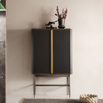 Italian light luxury saddle leather designer sideboard modern simple hard leather double door storage cabinet wall wine cabinet