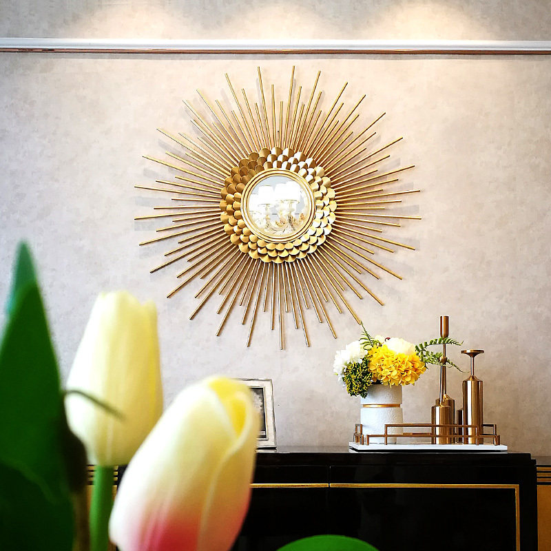 Wall decoration pendant light luxury wall hanging decorative mirror wall decoration restaurant European-style iron sun entrance American background wall