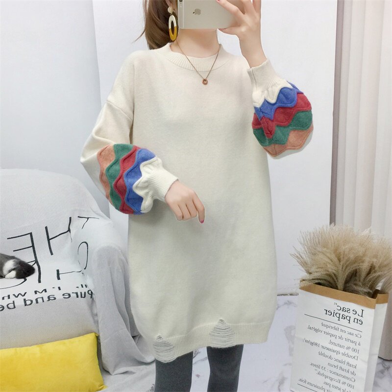 Maternity wear autumn suit Korean version solid color pullover sweater jacket autumn and winter models mid-length loose top winter wear