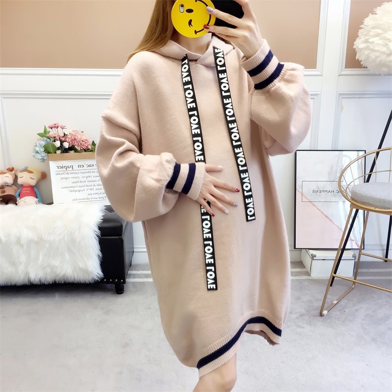 Pregnancy Woman Dress Autumn Clothing with hat sweater suit with long version of sweater dress in autumn and winter style jacket in winter style jacket