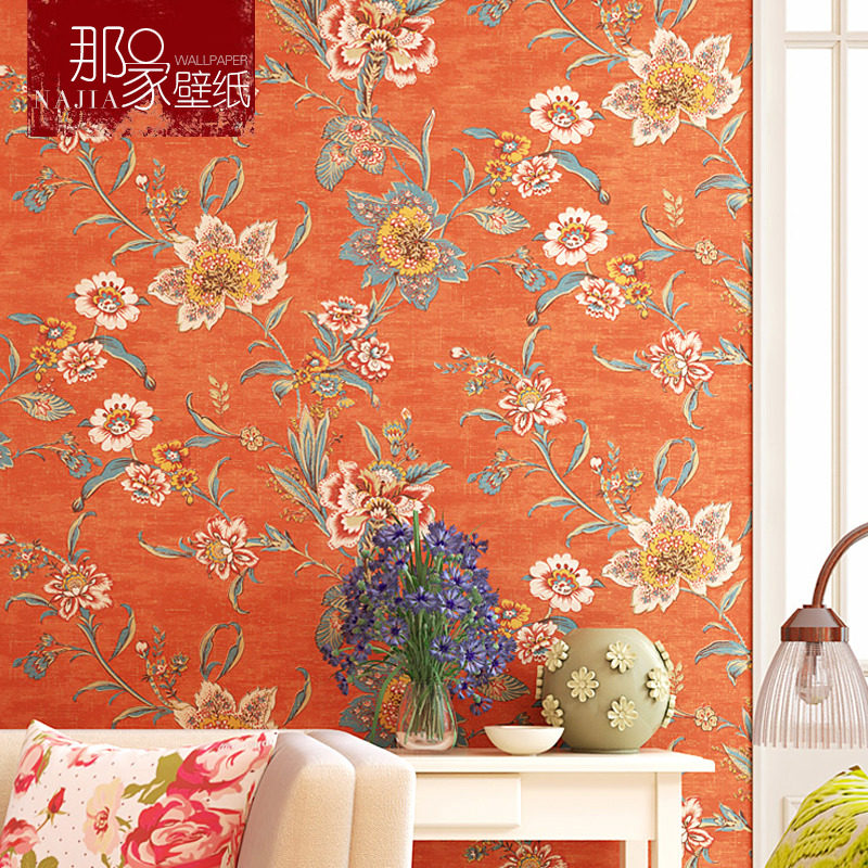 American rustic retro wallpaper pastoral bedroom living room home improvement bedside master bedroom light luxury style background wallpaper