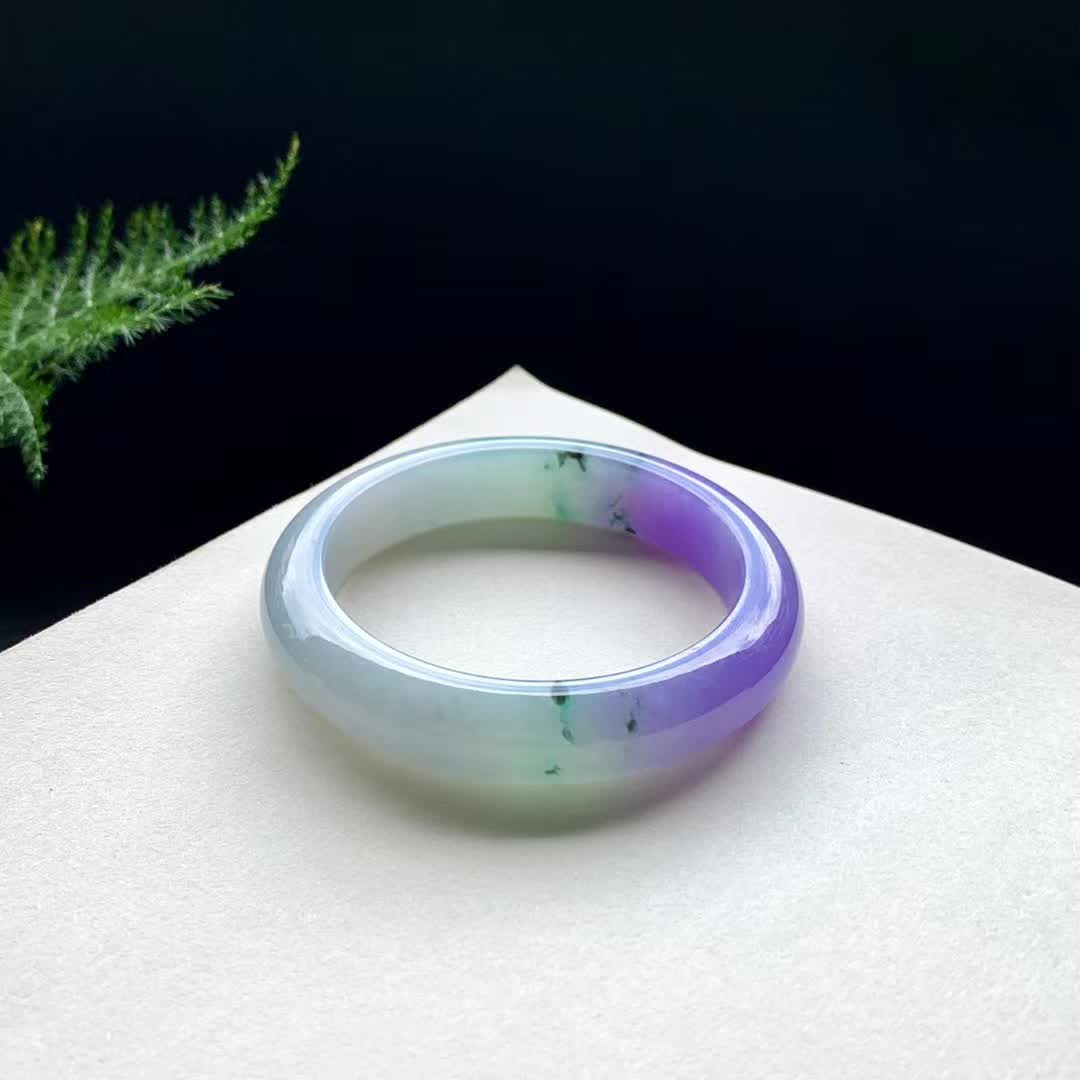天然翡翠a貨冰種濃紫飄花手鐲種老水潤韻味十足 天然翡翠a貨冰種濃紫飄花手鐲種老水潤韻味十足