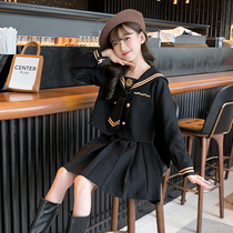 Korean girls set skirt autumn clothes in big childrens fashion net red black childrens spring and autumn fashion two-piece trend
