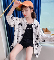 Korean girl chiffon silk sunscreen clothing middle big childrens summer long light and breathable skin shirt jacket