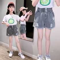 Korean Girls Short Jeans Summer 2021 New Style Kids Wear Summer Thin Medium and Big Childrens Wild Pants