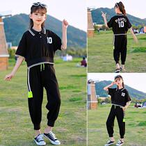 Korean Girls Half-sleeved Polo Shirt Set 2021 Summer New Mid-University Childrens Casual Sports Two-Piece Trend