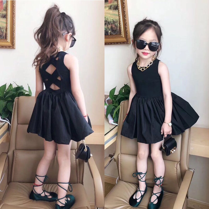Korean girl dress 2022 new style fried street children's dress girls summer black backless camisole skirt princess dress