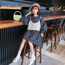 Korean girl floral dress 2021 new net red child princess dress autumn foreign girl autumn dress