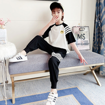 Korean girl striped short sleeve set 2021 summer new Internet celebrity foreign atmosphere big childrens leisure sports two-piece