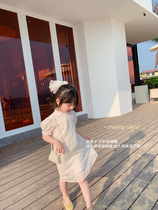Girls pearl button cheongsam skirt summer new Chinese style foreign style kids vintage puff sleeve floral dress