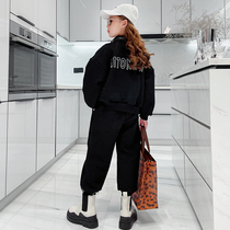 Korean girl fried street set 2021 new foreign style girl big boy sports autumn and winter childrens pants net red two-piece