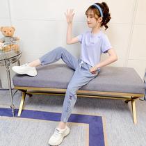 Korean girls summer short sleeve jeans set 2021 new big kids fashion girls casual two-piece trend