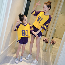 Korean Girls Sports Short Sleeve Set 2021 Summer New Western Internet Red Childrens Casual Parent-Child Two-Piece Set