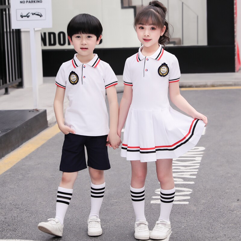 Summer Clothing Elementary School Uniforms Suit Girl Foreign Dress Class Clothes Graduation Photo Clothing Kindergarten Garden Clothes Pure Cotton Season