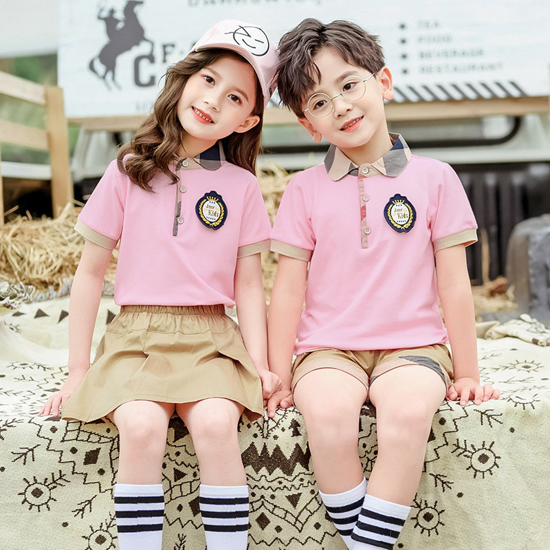 Elementary School Uniforms Suit Kindergarten Graduation Photo Summer Clothing Children Short Sleeve Chorus for the College Wind Pink Color