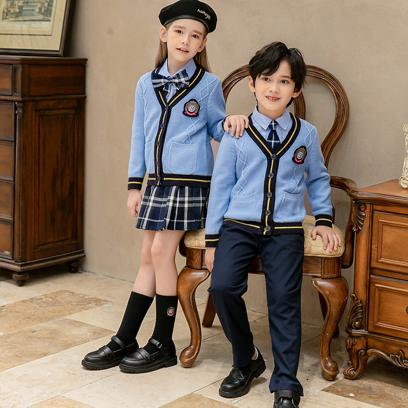 Children's school uniforms School English Knitted Cardiovert Sweater Three-piece School Uniform Choral Performance Suit
