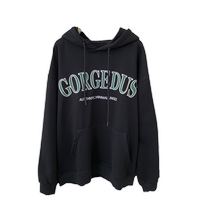 字母印花连帽卫衣女2022秋冬新款bf慵懒风hiphop加绒加厚宽松外套