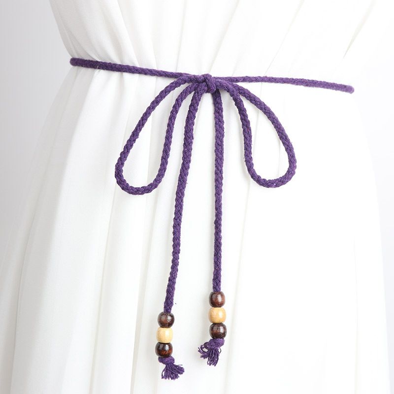 Woven Thin Purple Belt for Women, Simple and Versatile Waist Tie for Dresses, Skirts, Casual Shirts, and Pants