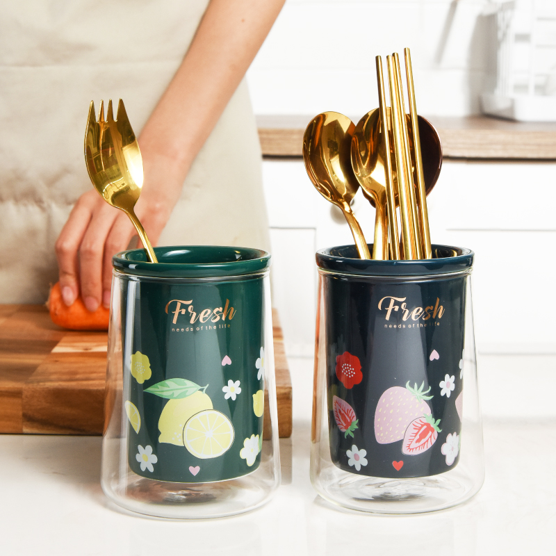 YAKA-HOME ins wind glass chopsticks tube knife chopsticks storage box kitchen fork storage shelf household tableware box