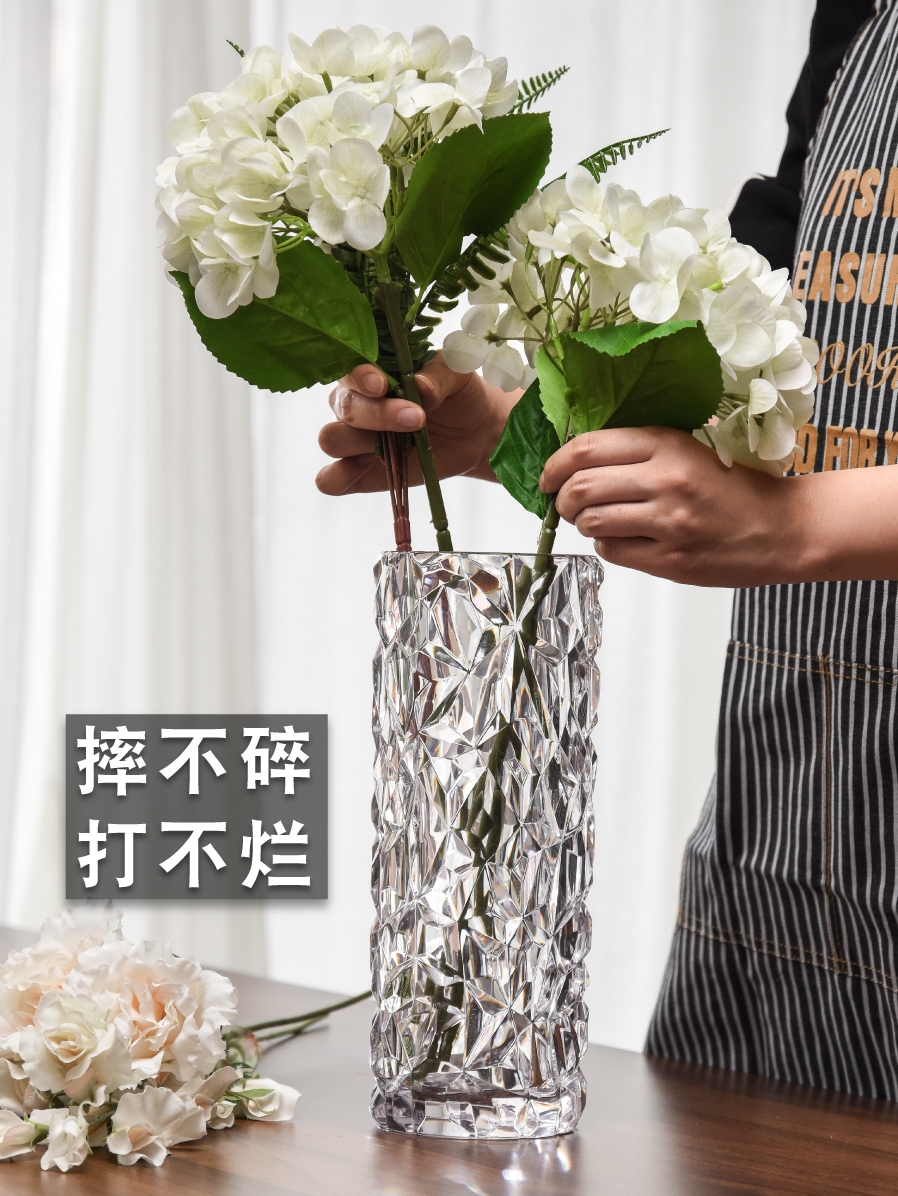 Rich bamboo vase large living room flower arrangement anti-drop imitation crystal glass transparent lily flowers hydroponic vase ornaments