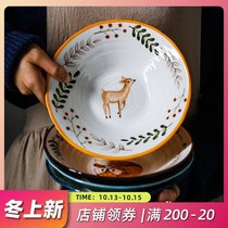 Yajia Japanese cartoon animal ceramic beef ramen bowl big bowl soup noodle bowl creative noodle bowl fruit salad bowl