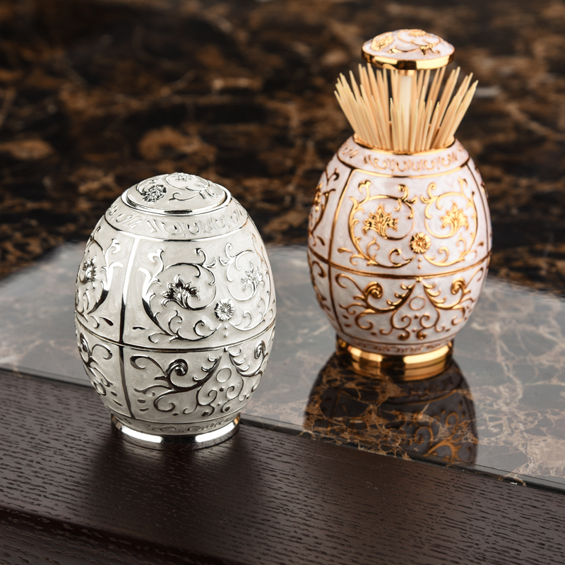 European style creative toothpick tube popular automatic toothpick box pressing toothpick seat table decoration alloy toothpick jar