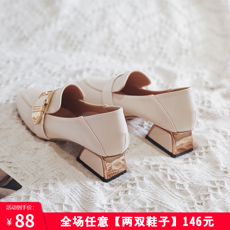 Coarse heel single shoe woman 2022 new spring and autumn season 100 hitch shoes Inlenwind small leather shoes with Lefoe shoes high heel shoes