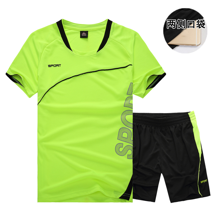 Thể thao phù hợp với nam giới mùa hè tập thể dục chạy ngắn tay T-Shirt năm điểm quần short lỏng khô nhanh cầu lông quần áo hai bộ adidas nữ cộc tay