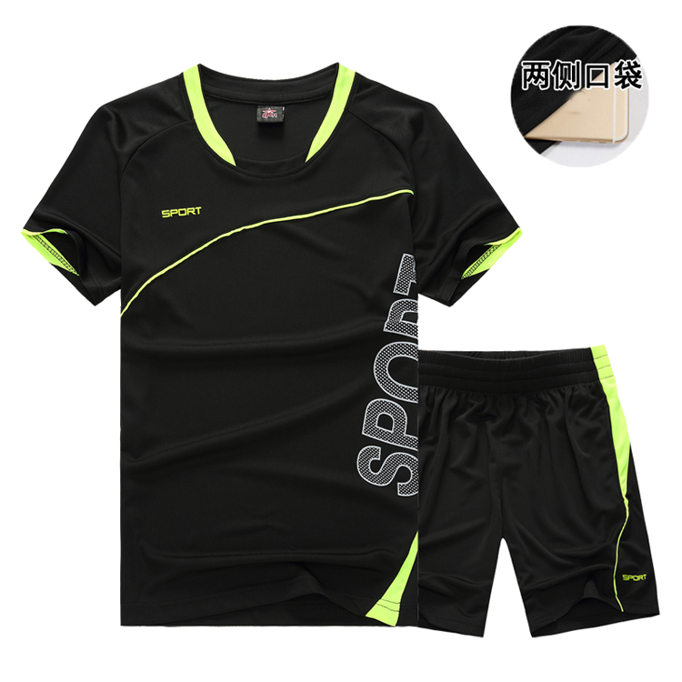 Thể thao phù hợp với nam giới mùa hè tập thể dục chạy ngắn tay T-Shirt năm điểm quần short lỏng khô nhanh cầu lông quần áo hai bộ adidas nữ cộc tay