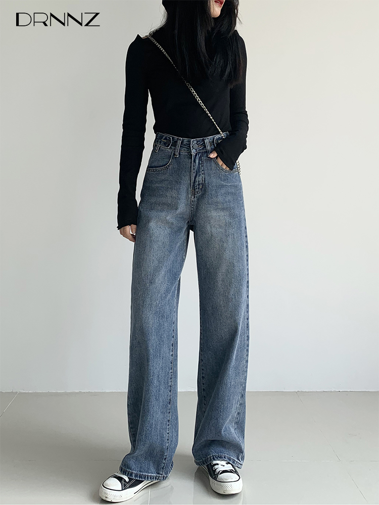 Loose jeans women's 2021 summer new high waist thin hanging straight mopping wide leg trousers thin section