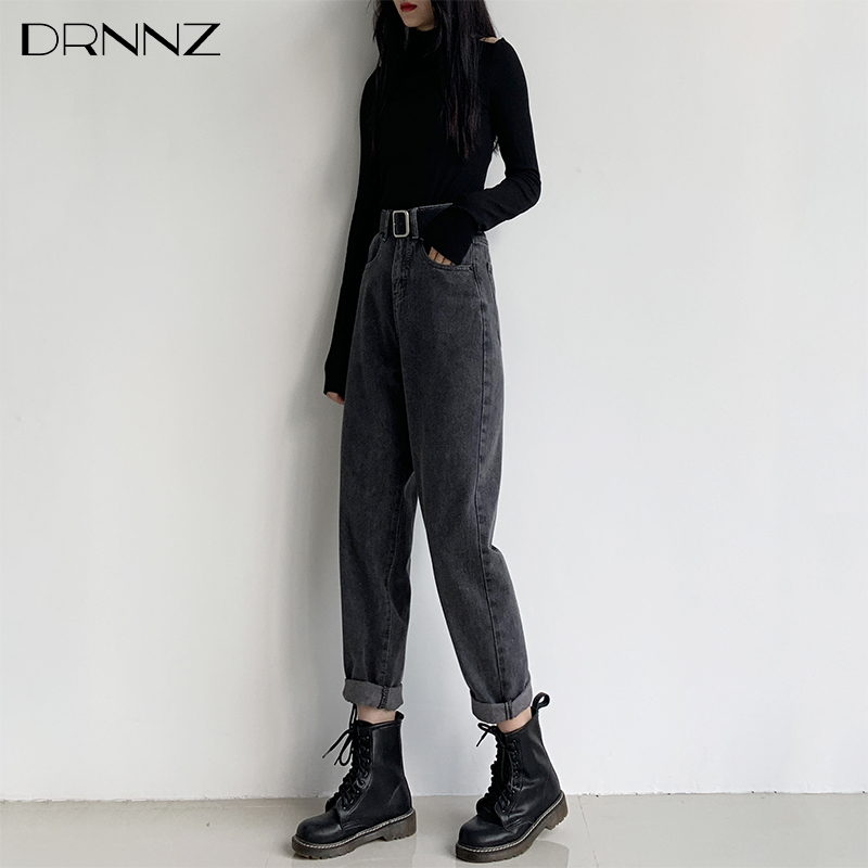 Black loose straight jeans women's 2021 spring and autumn new high waist thin Harun Luo Radish dad pants tide