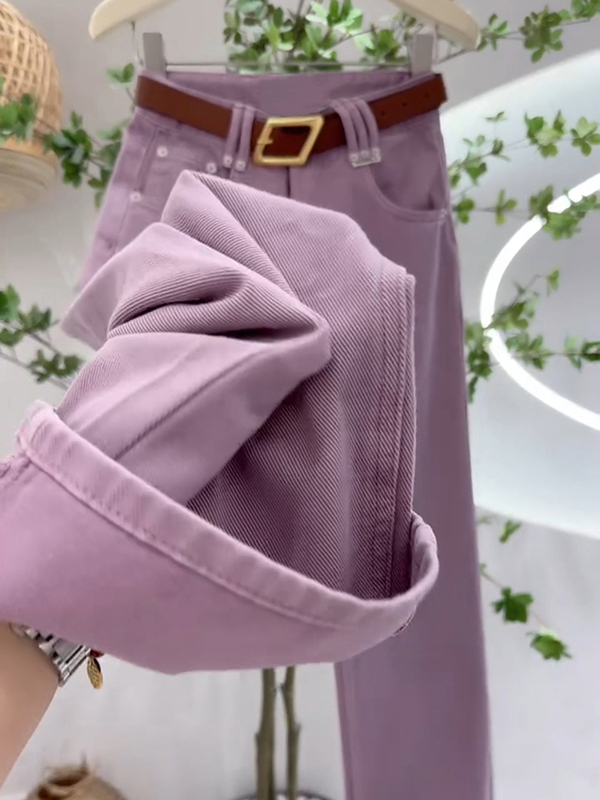 Light Purple Jeans for Women, Slim Straight Wide-Leg Pants, High-Waisted, 2024 Summer Thin Floor-Length Pants with Drape Effect