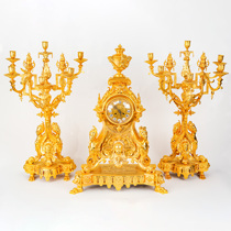 Tim European Antiques Western Antiquities French Home Decoration Collection Ornaments Mechanical Bronze Gilt Clock Three-piece Set