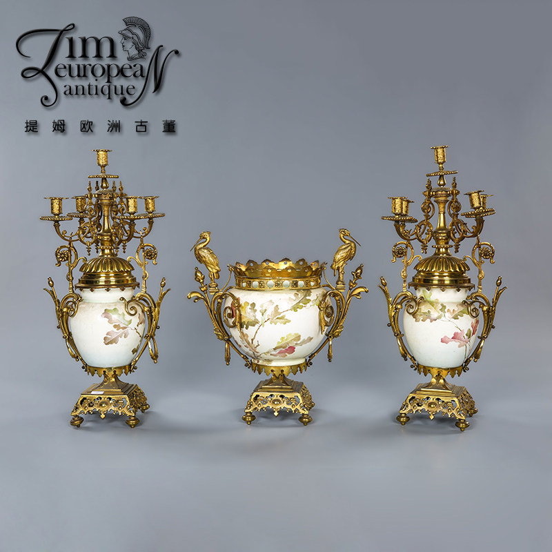 Tim Europe Antique Western Antiquities New Art Style Brass gold Decorative Flower Pots Pendulum with candle holder Three sets