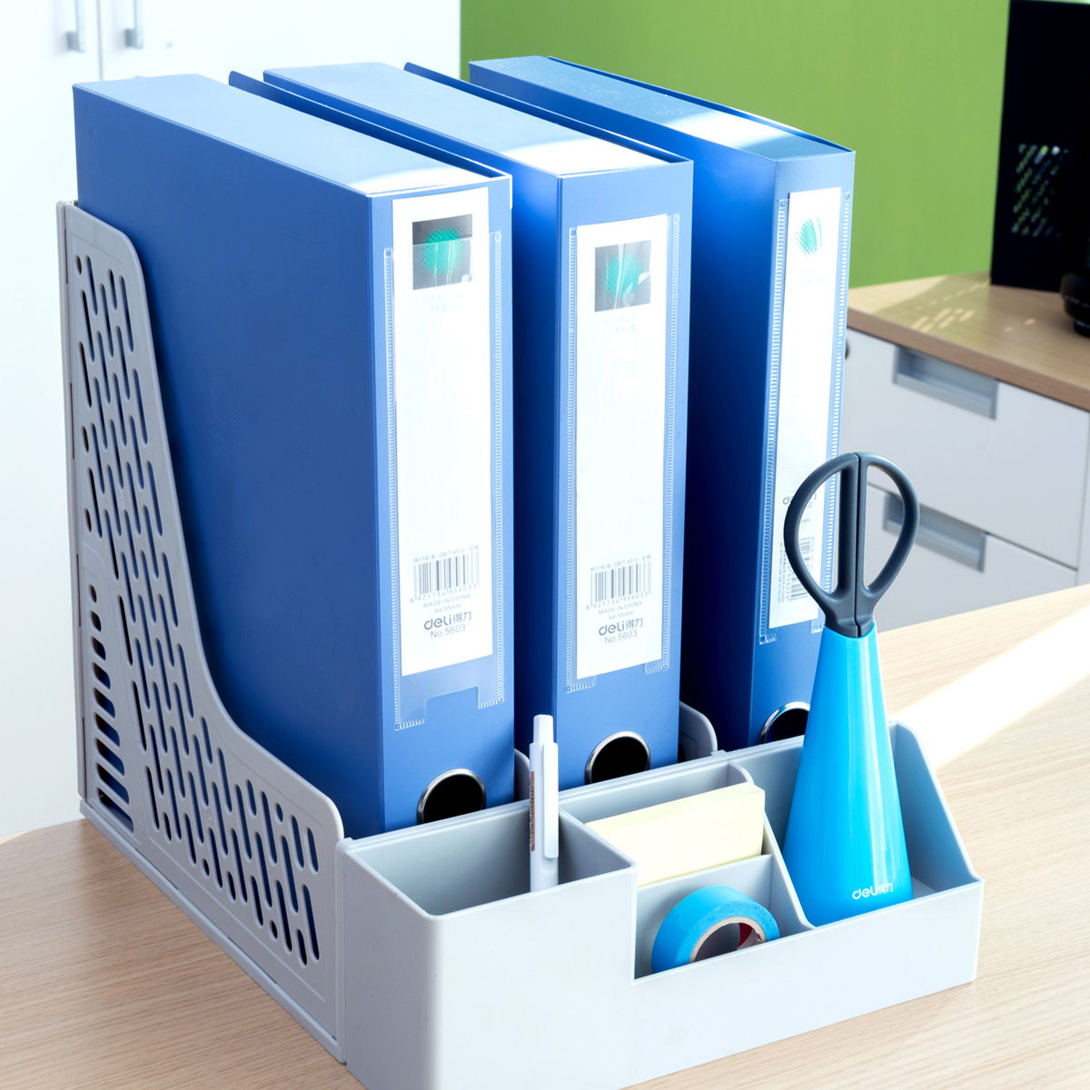 Right-hand Thickened Folder Containing box Triple with pen holder Desktop File frame Multi-functional storage Archives Hollowed-out Document Bar Information Basket Office Supplies Document Holder with pen holder 78980