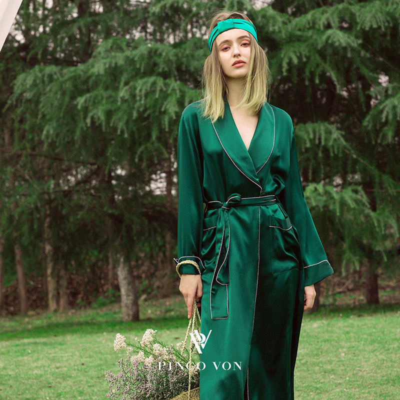 PINCO VON heavy silk robes female 100% silkworm silk morning robe French brand pajamas birthday gift