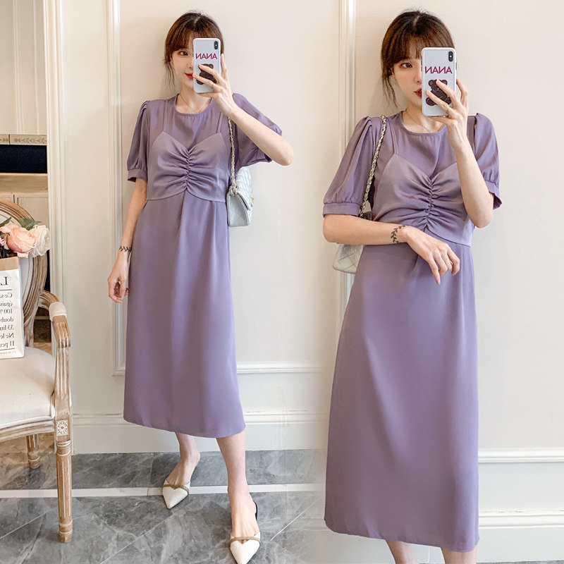 Pregnant Woman Summer Dress Dress Dress Summer Breathable Big Code Skirt Method Summer 200 catty 2021 Fat mm Pregnant Woman Dress-Taobao