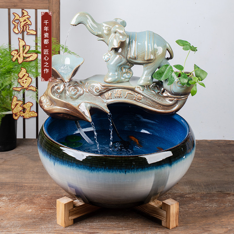 Jingdezhen Ceramic gold fish tank raising lotus flower in Hualien Flower Pot Turtle Brocade Carp Sleeping Lotus Vat large size Water-cylinder Courtyard Living Room