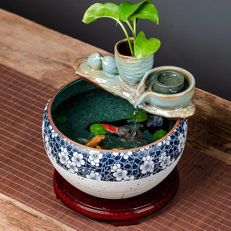 Jingdezhen ceramic goldfish tank balcony office living room water ornaments water tank filter courtyard water lily fish basin