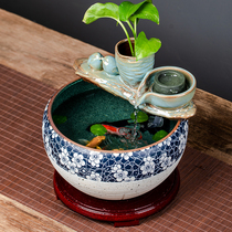 Jingdezhen Ceramic Gold Fish Tank Balcony Office Living Room Flowing Water Swing Piece Water Cylinder Filter Courtyard Sleeping Lotus Fish Basin