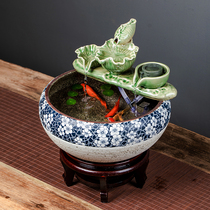 Jingdezhen Ceramic Flowing Water Swing office Desktop Fountain Living Room Wind Water Wheels Trick spray Small goldfish