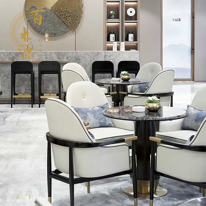 Modern light luxury negotiation table and chair combination sales office hotel new Chinese style reception leisure solid wood one table and four chairs spot