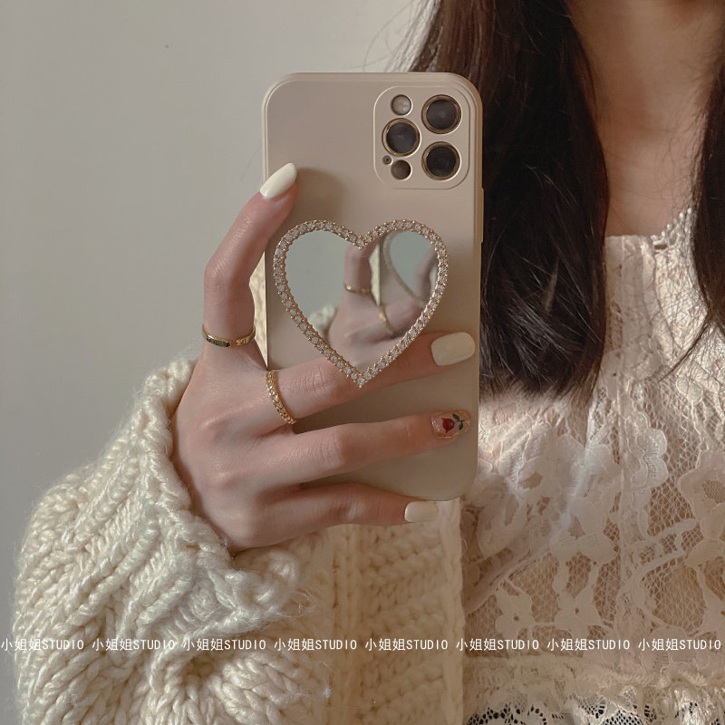 ins love mirror bracket suitable for Apple 12Pro max creative iphone11 xS female 8plus anti-fall soft
