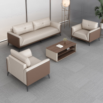 Leather office sofa and coffee table combination set simple and modern business meeting negotiation rest and reception for three people