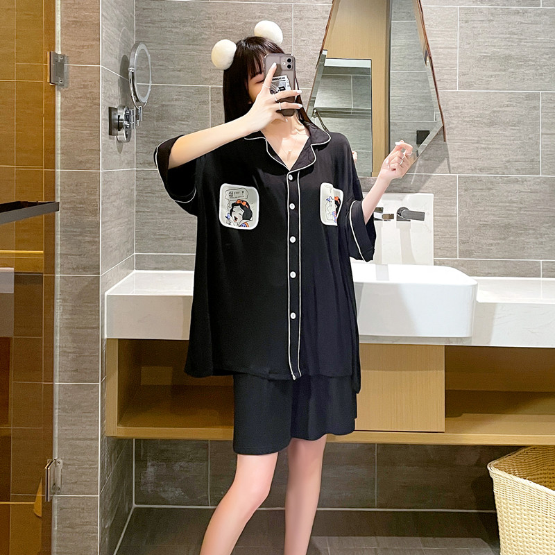 Summer large size loose short-sleeved pajamas women 200 catties modal thin section pregnant women fat MM cardigan home service suit