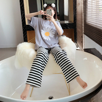 Small Daisy Loose Fat mm Cotton Pajamas Women 200 Jin Summer Short Sleeve Trousers Stripes